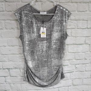 Calvin Klein shimmering metallic silver top